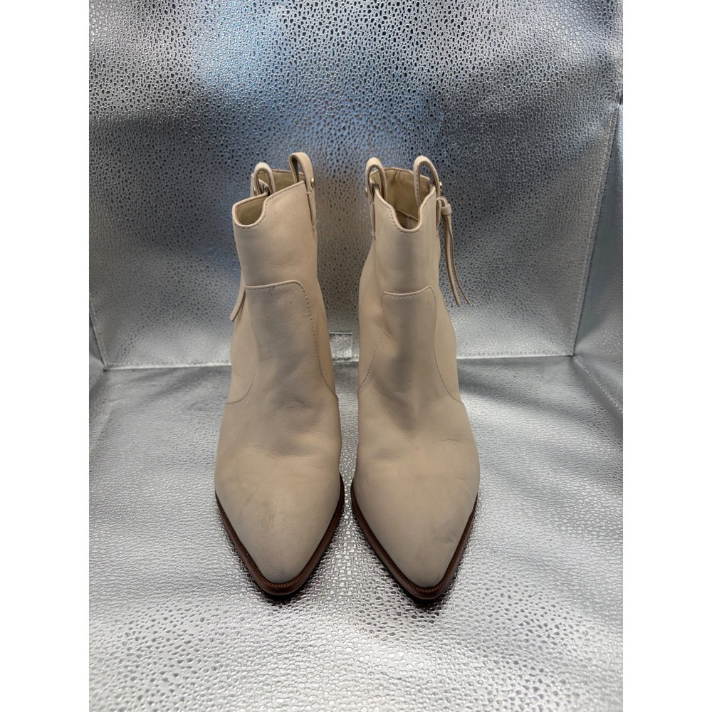 Sam Edelman Womens‎ Ivory Leather Pointed Toe Block Heel Ankle Boots Size 9